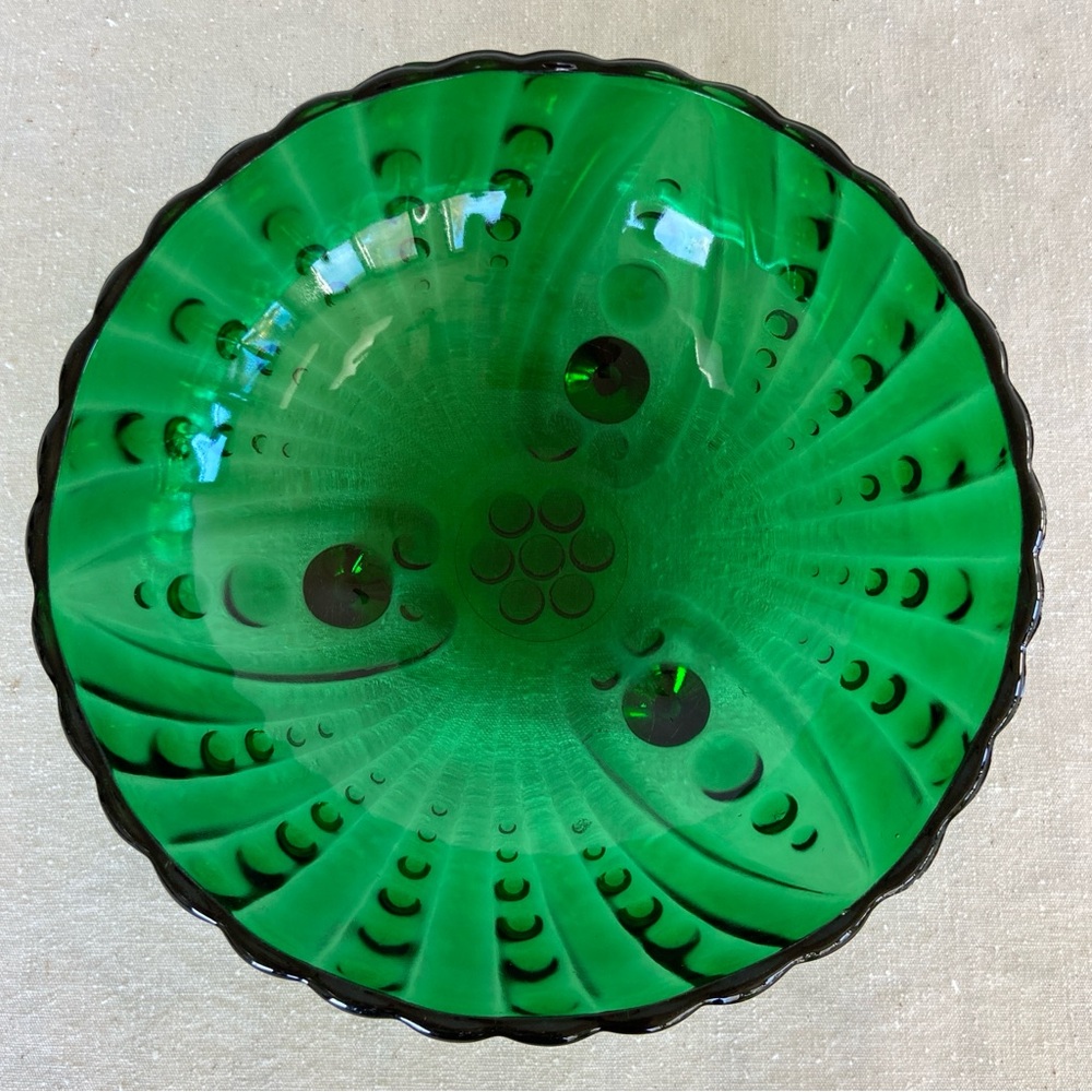 50s Anchor Hocking Forest Green Burple Inspiration Bubble Dot Footed 8.5” Bowl - Picture 4 of 11